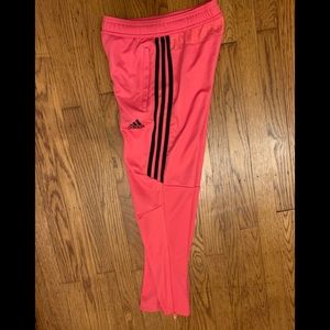 Boys Adidas soccer pants pink